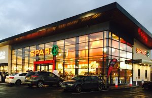 The store lit up at night